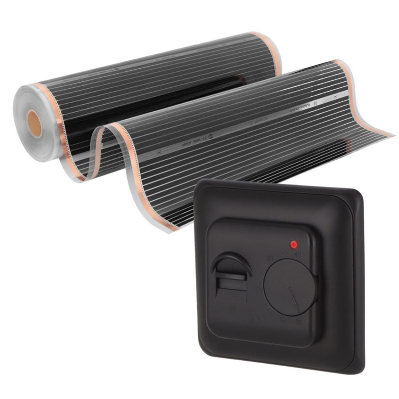Infrarød Varmefolie Sæt 1,5 m² 100 cm 160W med Aries Termostat Sort