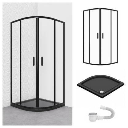 Halvrund Brusekabine med Bundkar 90x90 cm Sort