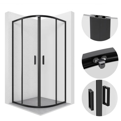 Halvrund Brusekabine med Bundkar 90x90 cm Sort