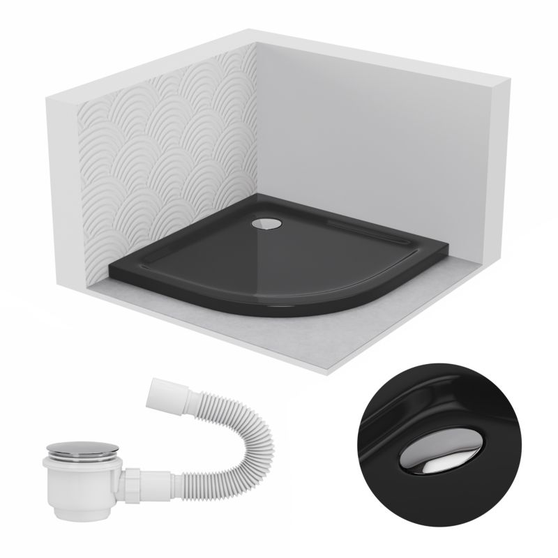 Halvrund Brusekabine med Bundkar 90x90 cm Sort
