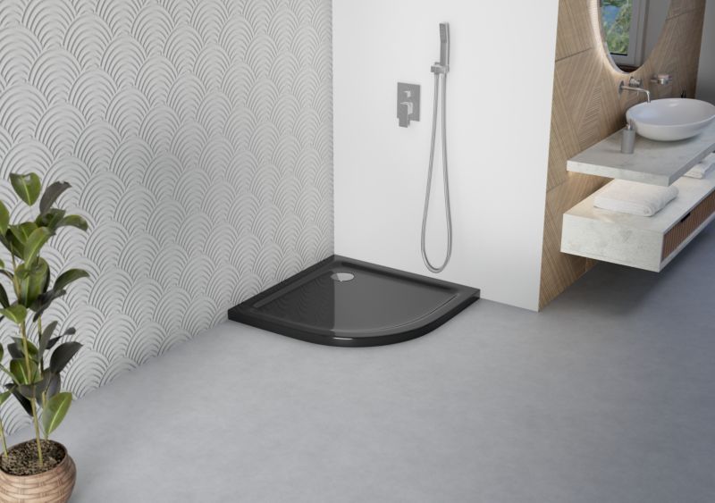 Halvrund Brusekabine med Bundkar 90x90 cm Sort