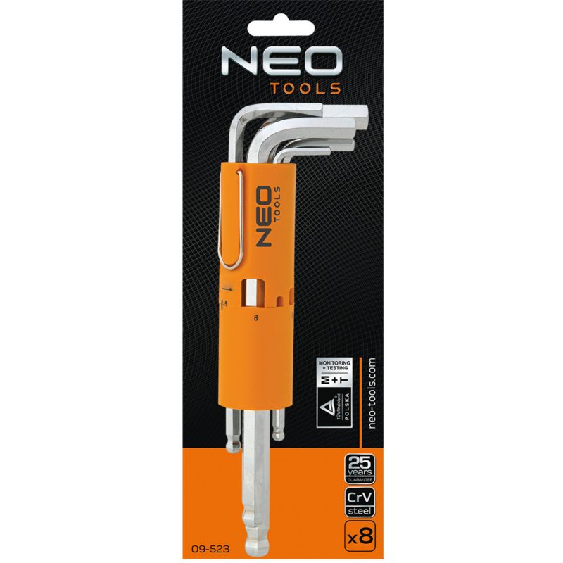 NEO TOOLS sekskantnøglesæt str. 2 til 10 mm, sølv, 1 sæt
