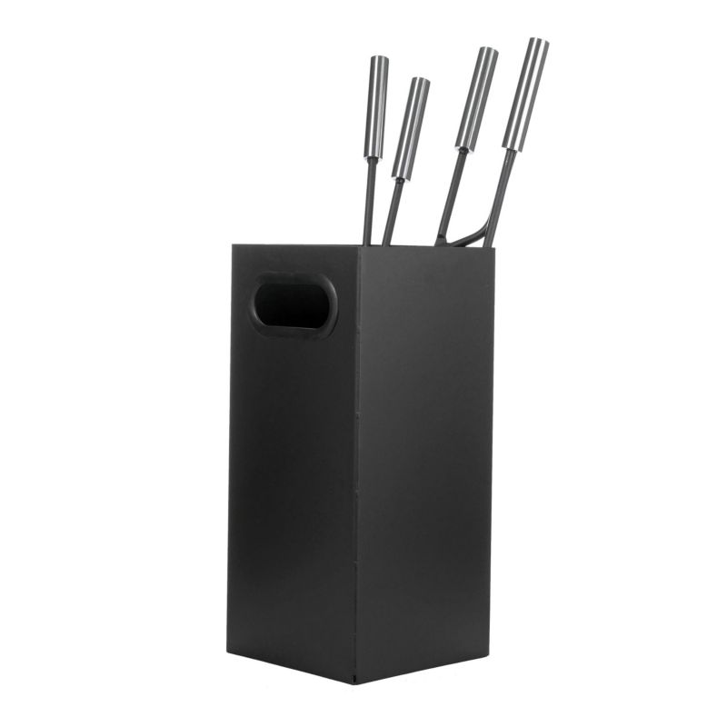 FERRETTI SAVONA Sort 5-Delt Pejsesæt i Stål – Elegant Værktøj til Kaminen