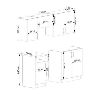 Akord Lima køkkensæt 1,8 m hvid 180 cm 7 døre 1 skuffe Sonoma eg mat 8 hylder 180x44,5x203 cm 1 sæt