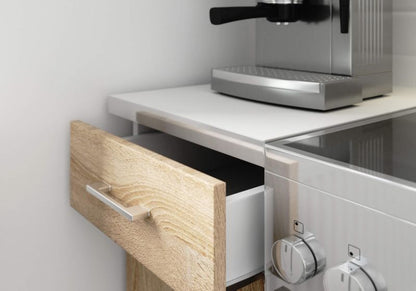 Køkkensæt Akord Lima 2,4 m Hvid 240 cm 11 døre 1 skuffe farve Sonoma Eg mat 12 hylder 240x44,5x203 cm 1 sæt