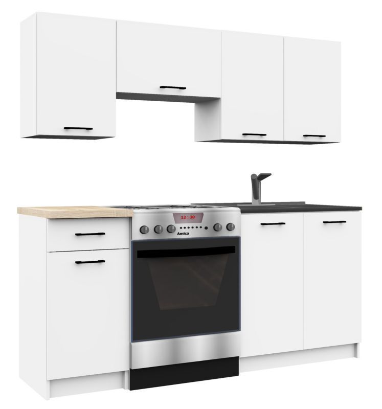 Køkkensæt Akord Oliwia 1,8 m Hvid 180 cm 7 døre 1 skuffe mat-hvid finish 8 hylder 180x46x203 cm 1 sæt