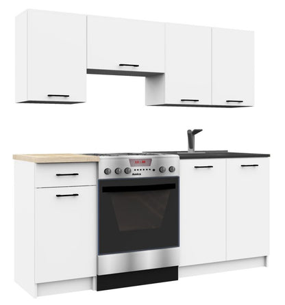 Køkkensæt Akord Oliwia 1,8 m Hvid 180 cm 7 døre 1 skuffe mat-hvid finish 8 hylder 180x46x203 cm 1 sæt