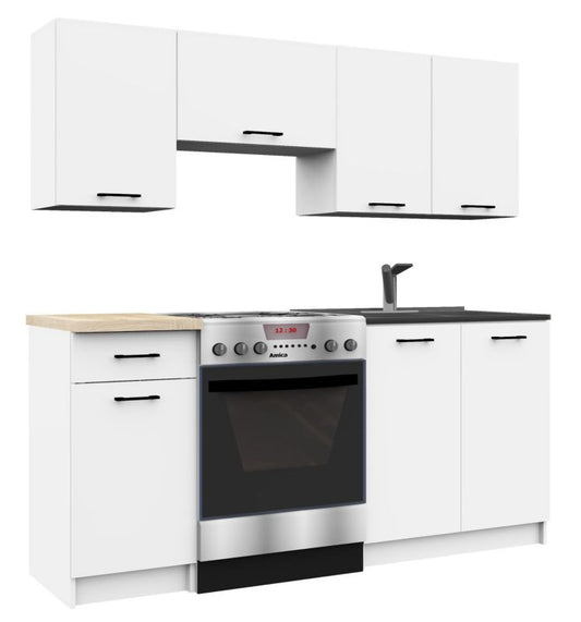 Køkkensæt Akord Oliwia 1,8 m Hvid 180 cm 7 døre 1 skuffe mat-hvid finish 8 hylder 180x46x203 cm 1 sæt