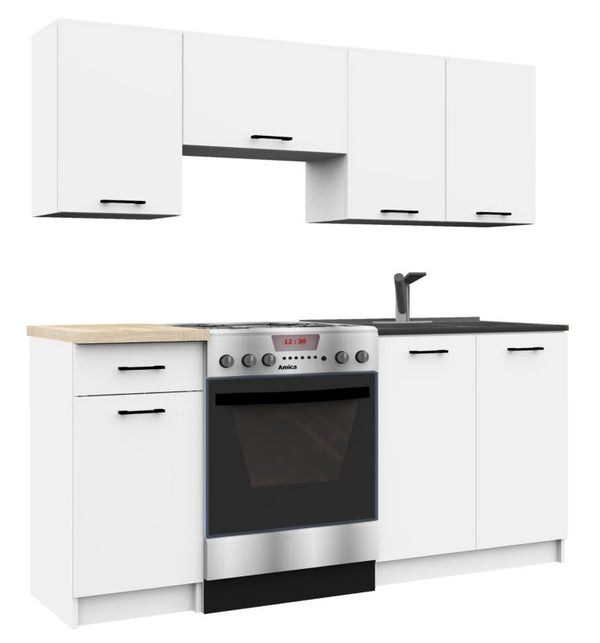 Køkkensæt Akord Oliwia 1,8 m Hvid 180 cm 7 døre 1 skuffe mat-hvid finish 8 hylder 180x46x203 cm 1 sæt