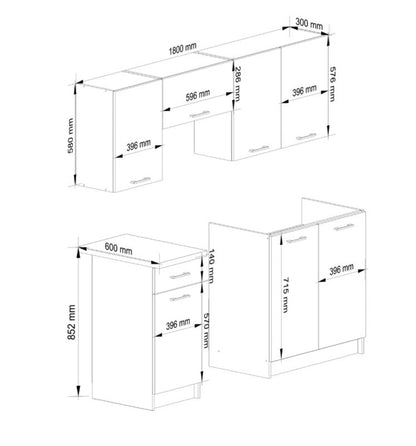 Køkkensæt Akord Oliwia 1,8 m Hvid 180 cm 7 døre 1 skuffe mat-hvid finish 8 hylder 180x46x203 cm 1 sæt