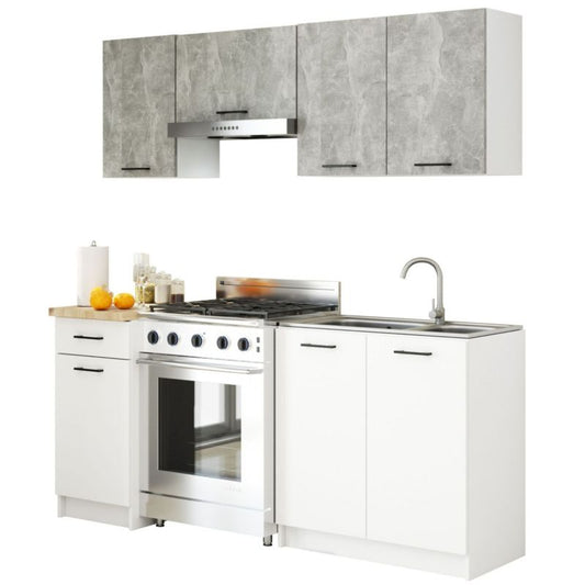 Køkkensæt Akord Oliwia 1,8 m Grå Beton 180 cm 7 døre 1 skuffe Hvid mat 8 hylder 180x46x203 cm 1 sæt