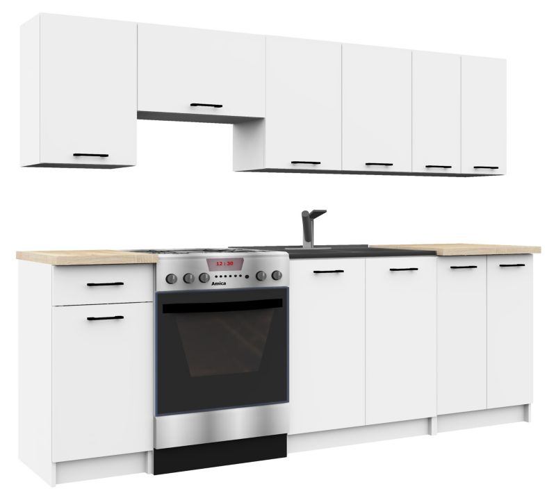 Akord Oliwia køkkensæt 2,4 m hvid 240 cm 11 døre 1 skuffe mat-hvid finish 12 hylder 240x46x203 cm 1 sæt