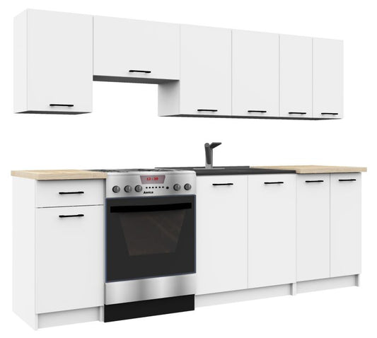 Akord Oliwia køkkensæt 2,4 m hvid 240 cm 11 døre 1 skuffe mat-hvid finish 12 hylder 240x46x203 cm 1 sæt