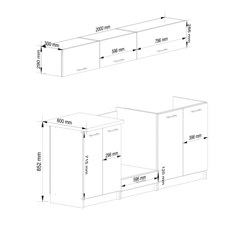Køkkensæt Akord Oliwia G1 2,0 m Hvid 200 cm 8 døre mat-hvid farve 6 hylder 200x46x174 cm 1 sæt
