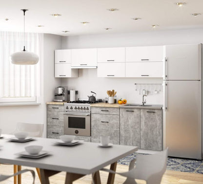 Køkkensæt Akord Oliwia G2 2,4 m Hvid 240 cm 10 døre 6 skuffer Beton mat farve 9 hylder 240x46x203 cm 1 sæt