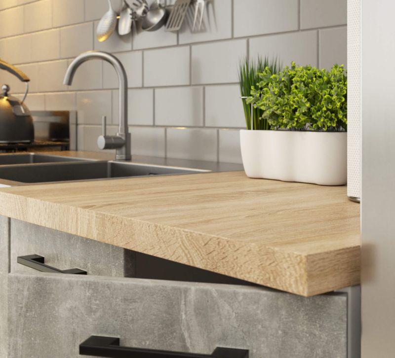 Køkkensæt Akord Oliwia G2 2,4 m Hvid 240 cm 10 døre 6 skuffer Beton mat farve 9 hylder 240x46x203 cm 1 sæt