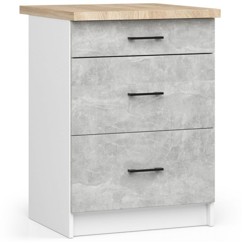 Køkkensæt Akord Oliwia G2 2,4 m Hvid 240 cm 10 døre 6 skuffer Beton mat farve 9 hylder 240x46x203 cm 1 sæt