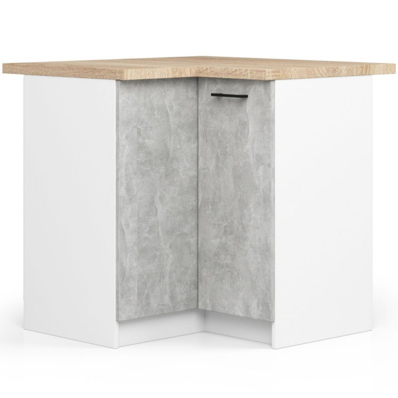 Hjørnekøkkensæt Oliwia 3,0 m Hvid 300 cm 11 døre 1 skuffe Beton mat farve 16 hylder 300x46x203 cm 1 sæt