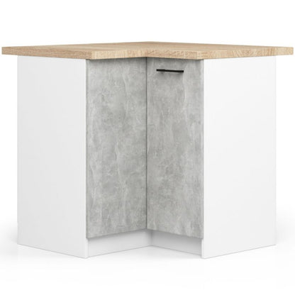 Hjørnekøkkensæt Oliwia 3,0 m Hvid 300 cm 11 døre 1 skuffe Beton mat farve 16 hylder 300x46x203 cm 1 sæt