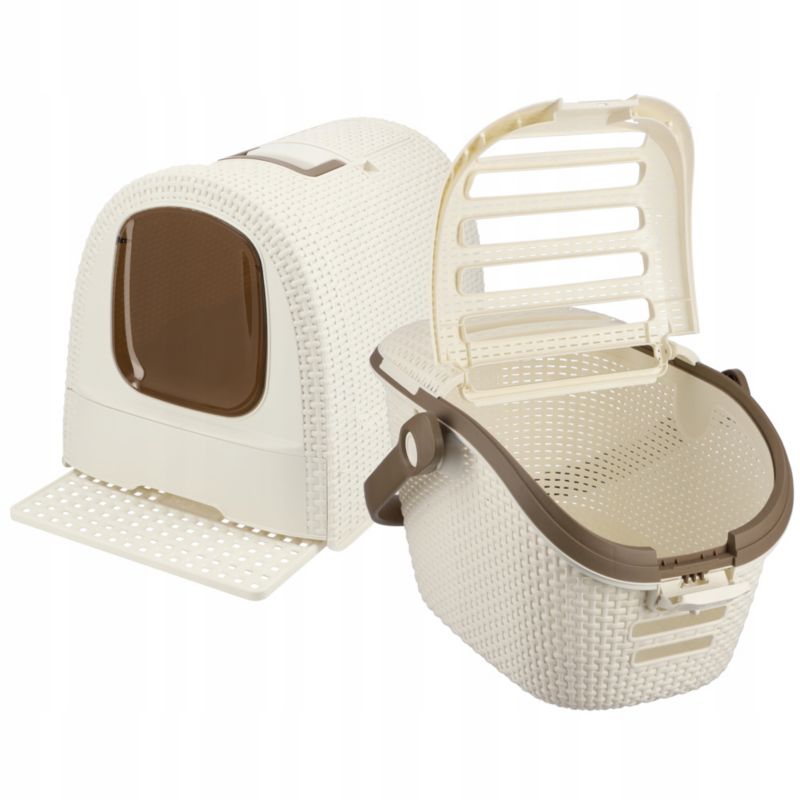 Sæt med kattebakke og transportkasse Curver Pet Life, beige