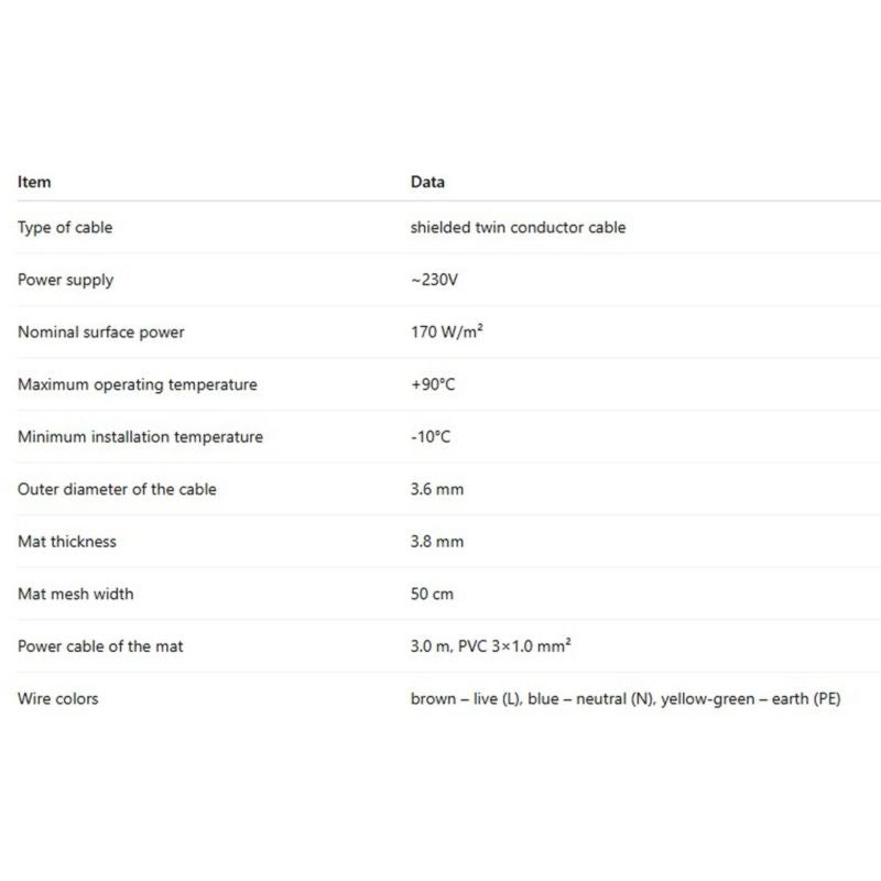 Varmemåtte 8 m² 170 W/m² med Wi-Fi Termostat SN-20