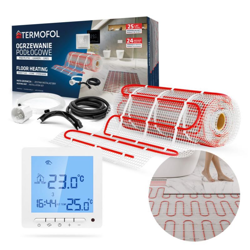 Varmemåtte Sæt 150W/m² 50x50 cm 0,5 m² med TF-H2 Termostat