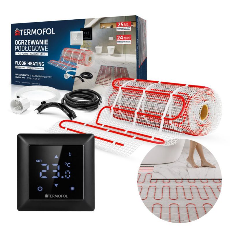 Varmemåtte Sæt 4 m² 150 W/m² med Termostat Sort TF-HM-150.40.H6.BLACK