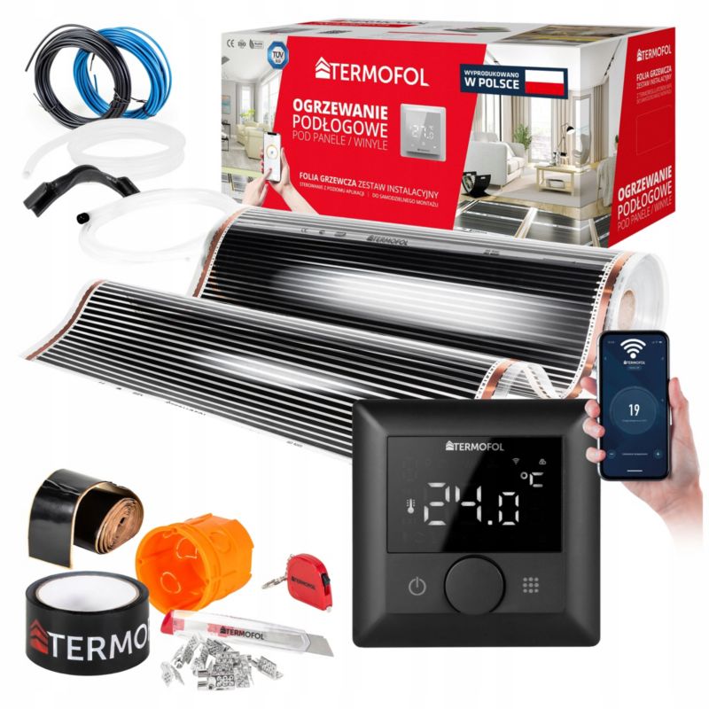 Gulvvarmemåtte Sæt 5 m² 150 W/m² med TF-H5 WiFi Termostat Sort