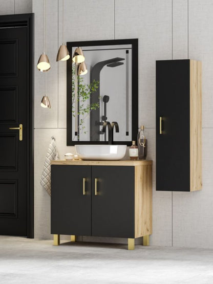 Badeværelsessæt 80 cm Hvid med Vask og Højskab
