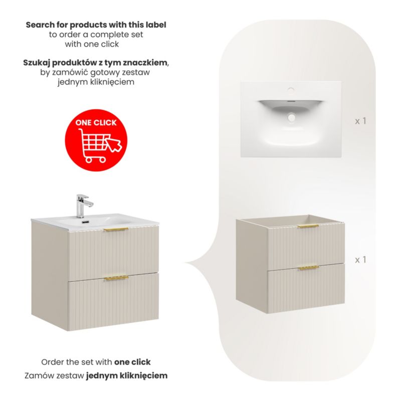 Badeværelsesmøbelsæt 60 cm Beige Mat med Vask SKY