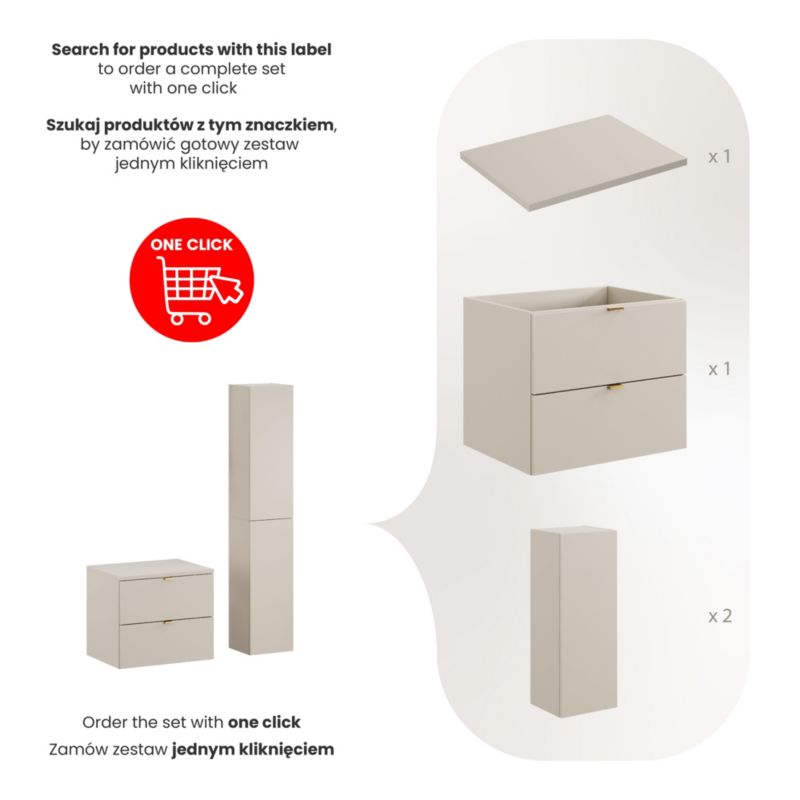 Badeværelsesmøbelsæt Hængende 60x46x50 cm Beige med Vaskebord