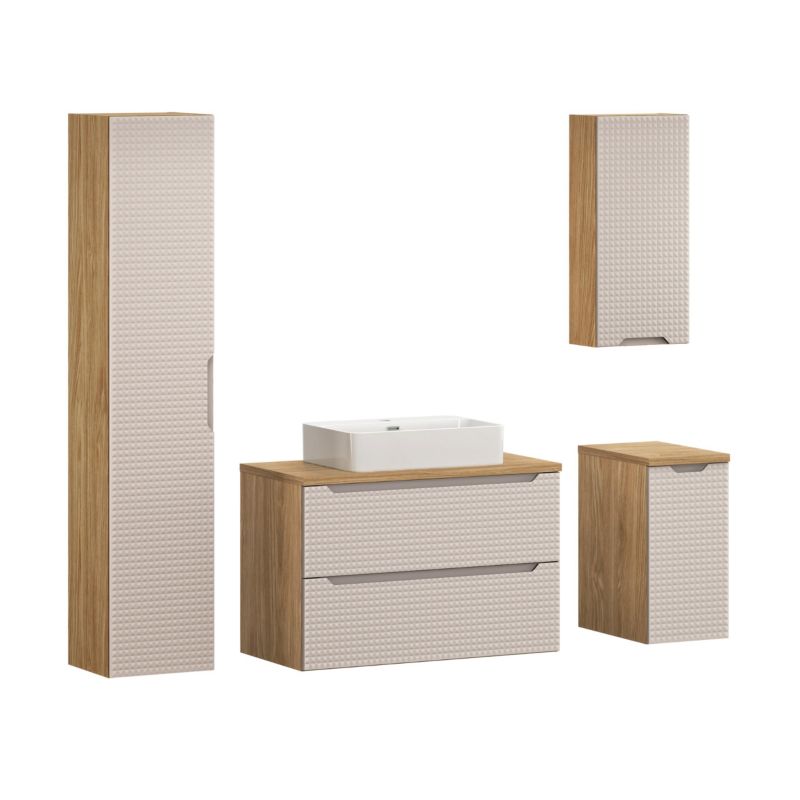 Badeværelsesmøbelsæt Luxor Beige 90 cm med Bordplade, Håndvask og Højskab
