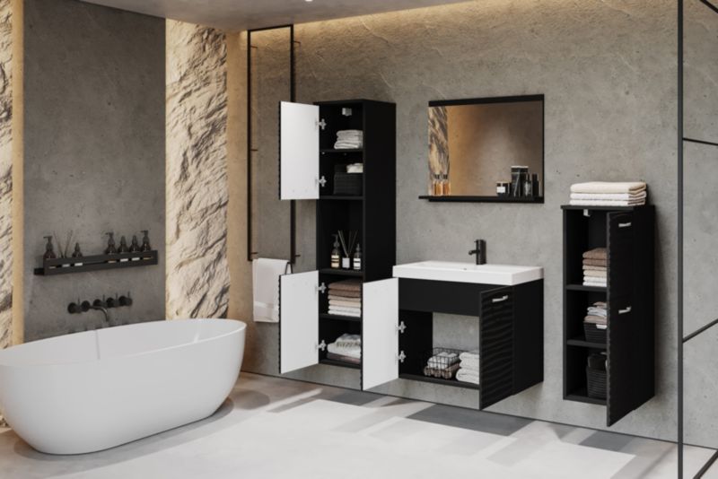 MINIO go for it MALAGA badeværelsessæt sort / sort MDF mønster M4 1 sæt