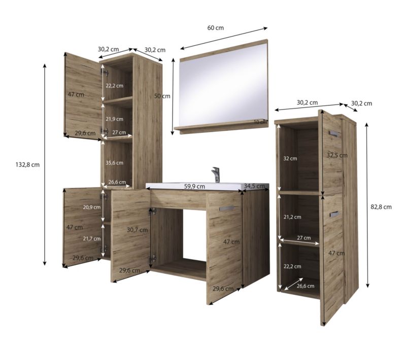 Badeværelsesmøbelsæt MALAGA 120x132 cm Kasjmir Beige