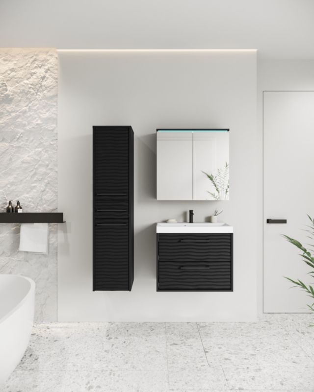 Badeværelsesmøbelsæt MINIO go for it YUKO 1 sort grafit MDF mønster M4 med LED-belysning 1 sæt