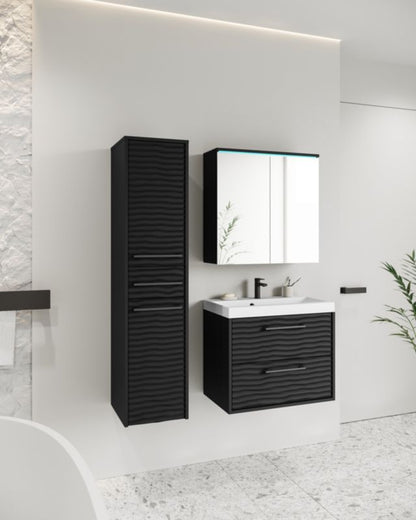 Badeværelsesmøbelsæt MINIO go for it YUKO 1 sort grafit MDF mønster M4 med LED-belysning 1 sæt