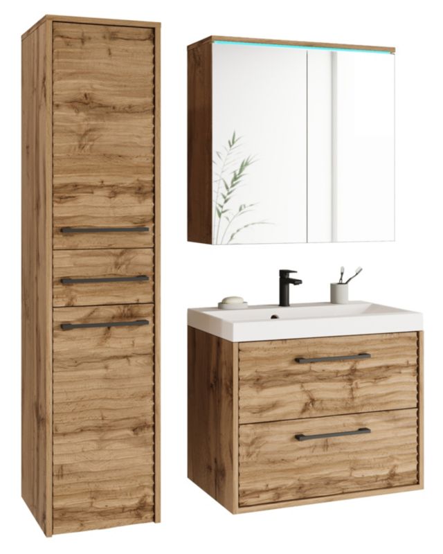 Badeværelsessæt YUKO 1 Eg Wotan MDF Bølgemønster med LED 90x130x35 cm