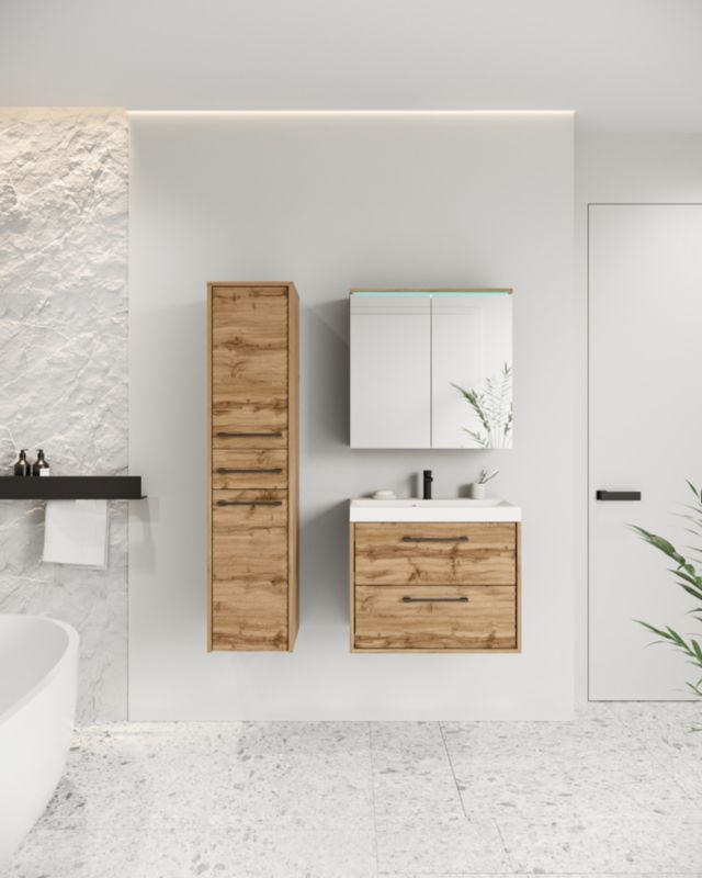 Badeværelsessæt YUKO 1 Eg Wotan MDF Bølgemønster med LED 90x130x35 cm