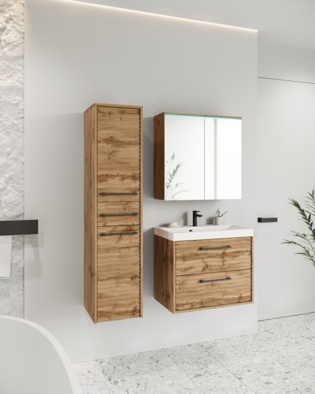 Badeværelsessæt YUKO 1 Eg Wotan MDF Bølgemønster med LED 90x130x35 cm