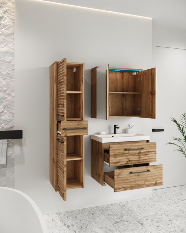 Badeværelsessæt YUKO 1 Eg Wotan MDF Bølgemønster med LED 90x130x35 cm