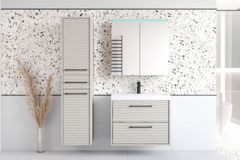 Badeværelsesmøbelsæt YUKO 1 Kashmir Beige MDF Mønster M4-Bølge