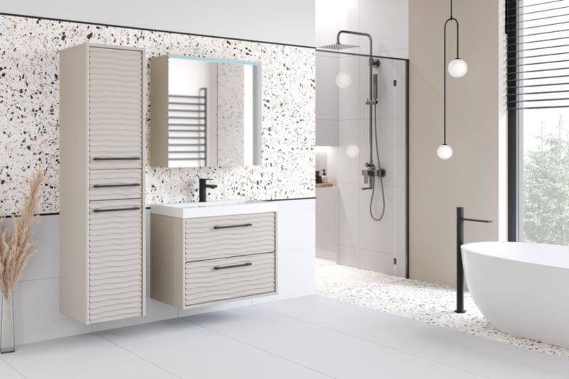 Badeværelsesmøbelsæt YUKO 1 Kashmir Beige MDF Mønster M4-Bølge