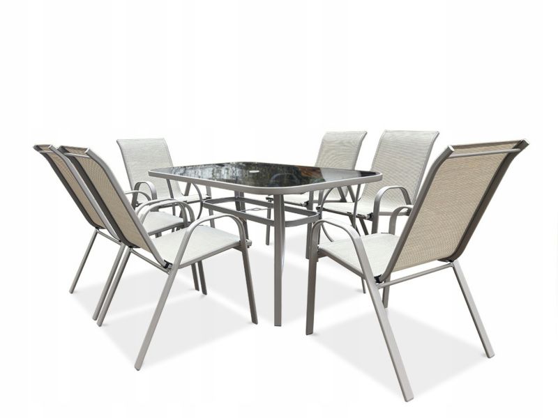 Zestaw Mebli Jadalnianych Focus Garden Ogrodowych Stół 150x90 6x Krzesło Bologna beż Beige 1 szt