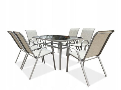 Zestaw Mebli Jadalnianych Focus Garden Ogrodowych Stół 150x90 6x Krzesło Bologna beż Beige 1 szt