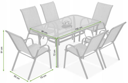 Zestaw Mebli Jadalnianych Focus Garden Ogrodowych Stół 150x90 6x Krzesło Bologna Szare 1 szt