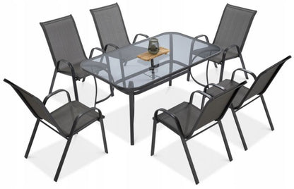 Zestaw Mebli Jadalnianych Focus Garden Ogrodowych Stół 150x90 6x Krzesło Bologna Szare 1 szt