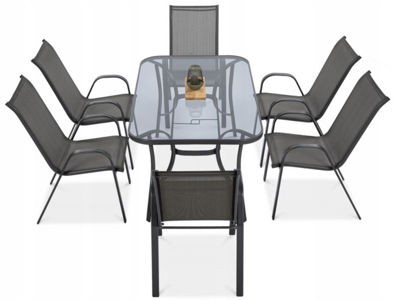 Zestaw Mebli Jadalnianych Focus Garden Ogrodowych Stół 150x90 6x Krzesło Bologna Szare 1 szt