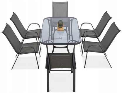 Zestaw Mebli Jadalnianych Focus Garden Ogrodowych Stół 150x90 6x Krzesło Bologna Szare 1 szt