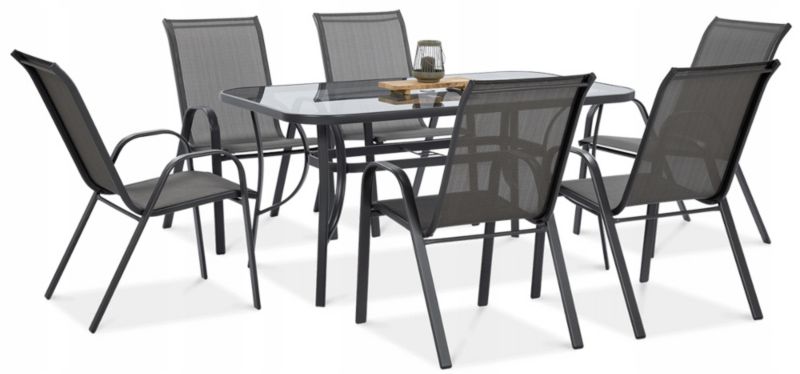 Zestaw Mebli Jadalnianych Focus Garden Ogrodowych Stół 150x90 6x Krzesło Bologna Szare 1 szt