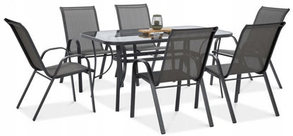 Zestaw Mebli Jadalnianych Focus Garden Ogrodowych Stół 150x90 6x Krzesło Bologna Szare 1 szt